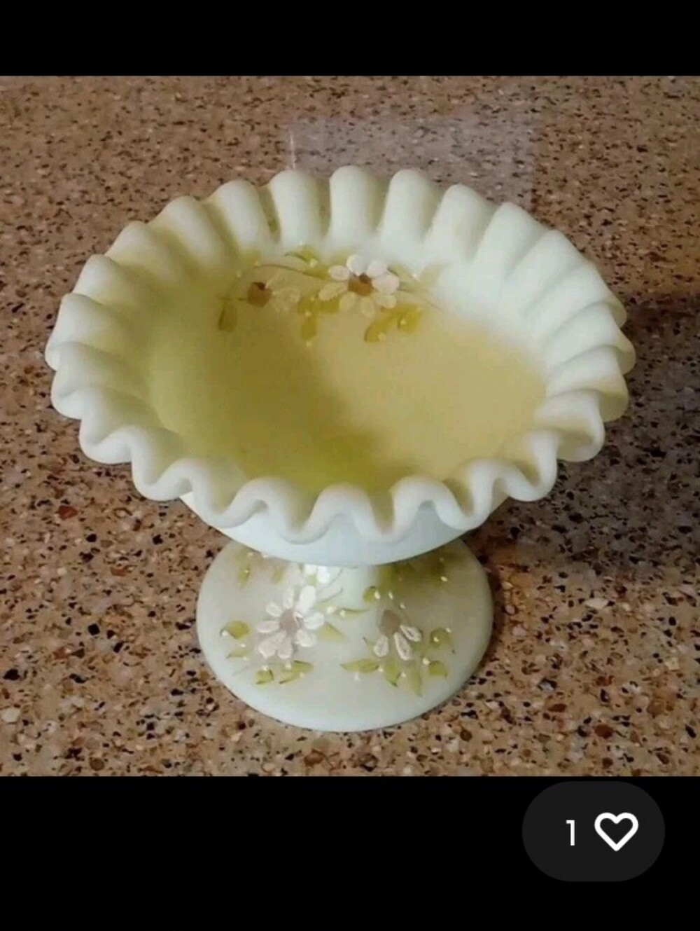 Vintage Fenton Satin Custard Glass Compote RARE Candy Dish Daisy Ruffled Signed